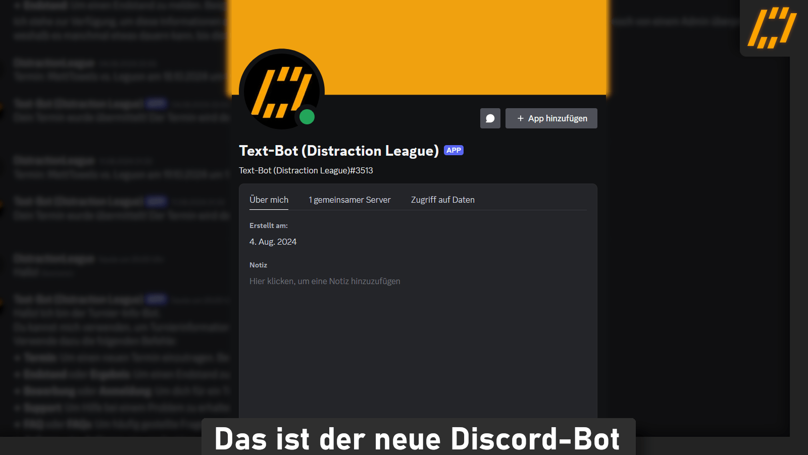Distraction League Discord-Bot zur Turnierverwaltung – Das Nutzerprofil auf Discord